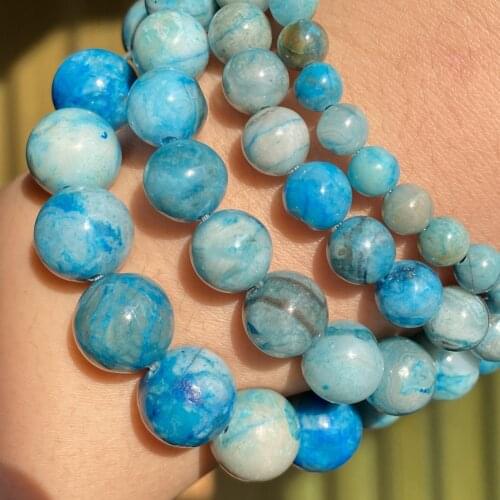Natural Blue Crazy Agates Stone Beads 6 8 10 12mm Round Loose Spacer Beads For Jewelry Making Diy Bracelet Charm Accessories 15