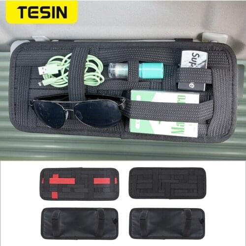 TESIN Car Sun Visor Storage Bag Organizer For Suzuki Jimny Sunglasses Card Ticket Storage Holder Pocket Pouch For Jeep Wrangler