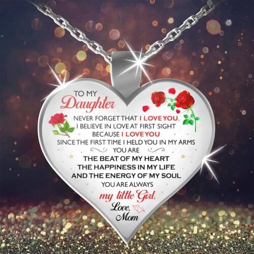 Heart Pendant Necklace Letter To My Daughter/Mom/Grandma Pendant Jewelry Gold Silver Color Necklace for Women Girls Family Gifts