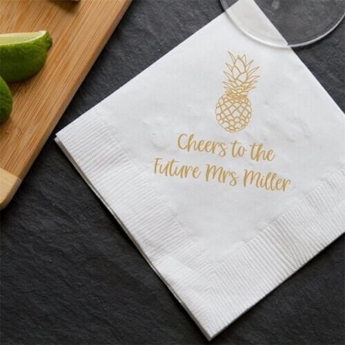 Personalized Bridal Shower Napkins Future Mrs - Tropical Bridal Shower - Pineapple Shower - Rehearsal Engagement Party Napkins