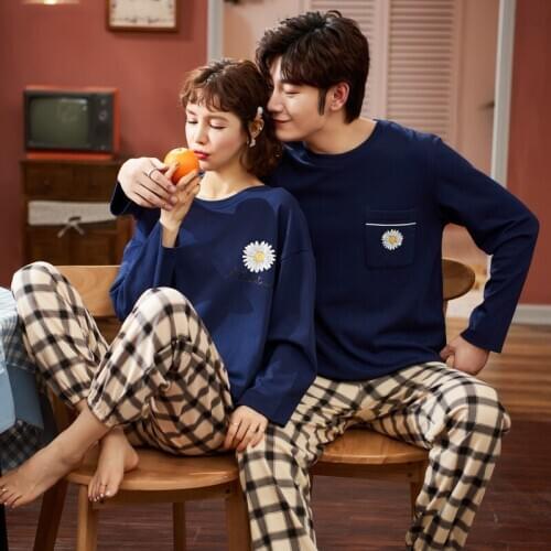 Lovers Sleepwear Winter Autumn Couple Pajamas Suit Cotton Pijamas for Women girls and Men Warm Night Suits Home Clothes Casual