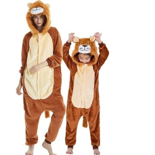 Children Lion Unicorn Cartoon Pajamas Winter Animal Onesies Kids Nightwear Anime Costumes Girls Boys Flannel Sleepwear Pyjamas