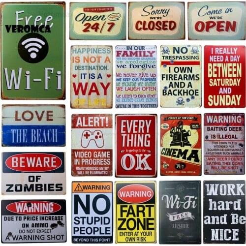 Retro Warning Plaque Rustic Wall Plaque Vintage Metal Tin Signs Prompt Open Closed Decorative Board Wall Stickers Home Decor