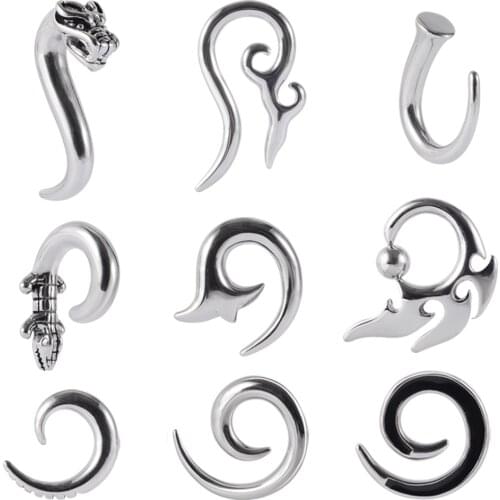 9PCS Stainless Steel Puj Ju Hoops High Quality Spiral Ear Weights Hoop Earring Crocodile Ear Gauge Expander Jewelry