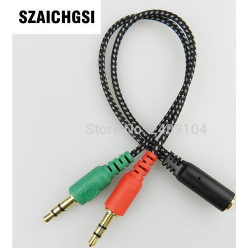 SZAICHGSI Nylon 3.5mm Jack male to Microphone earphone female Extension Aux Audio Splitter Cable Y Splitter for iPhone5 1000pcs
