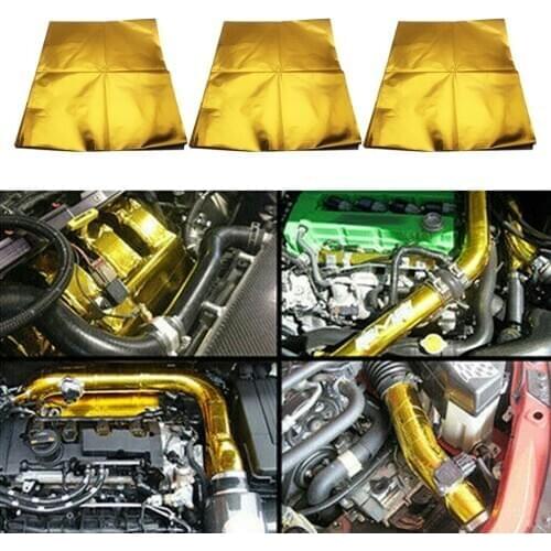 3pcs Car 39x47' Adhesive Reflect Gold Heat Wrap Barrier For Thermal Exhaust Gold