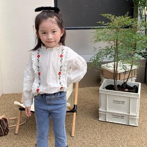 Girls' Hoodies 2021 Autumn New Sweet Cute Flower Collar Embroidered Flower Shirt Childrens Casual Top Fall Clothes for Kids