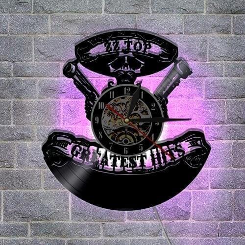 Greatest Hits ZZ Top Music Group Wall Clock LED Vinyl Light Retro Wall Art Interior Decor Wall Light Handmade Time Clock