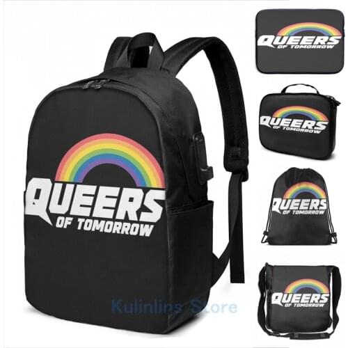 Funny Graphic print Queers Of Tomorrow USB Charge Backpack men School bags Women bag Travel laptop bag