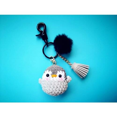 Cute Cartoon Hairball Penguin Keychain Hand knitted Wool Keyrings Pendant for Women Girl Bag Wallet Backpack Charms Decoration