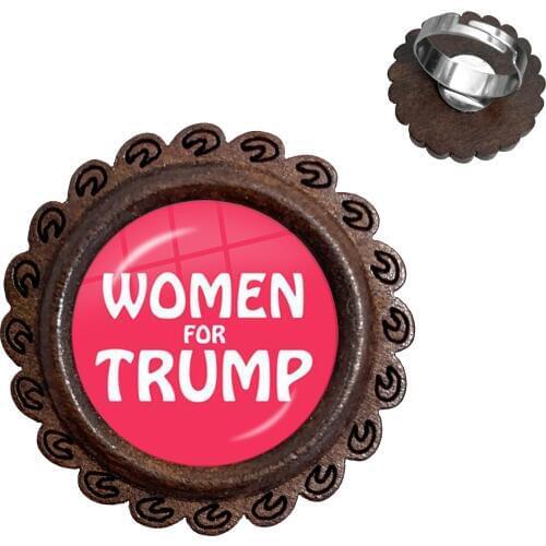Women For Trump 2020 American USA Election Glass Cabochon Wood Rings Fashion Rings Jewelry For Women Men Kids Gift
