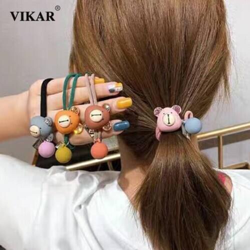 VIKAR New Women Sweet Cute Bear Elastic Hair Bands Crystal Rhinestone Scrunchie Set Hair Ropes Fashion Hair Accessories Headwear