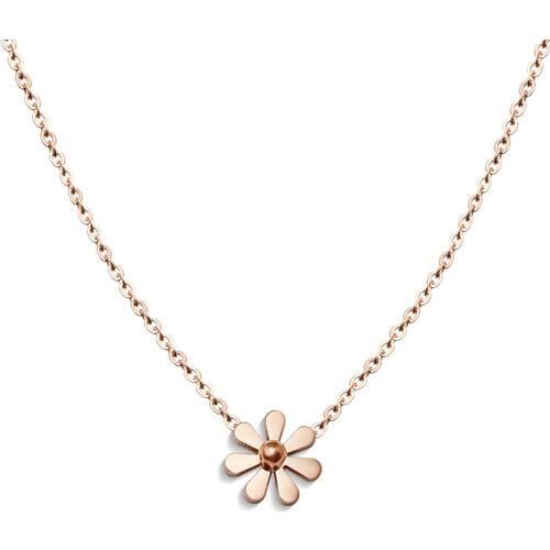 Rose gold color sweet daisy flower pendant necklace women colar feminino, stainless steel necklaces & pendants fashion jewelry