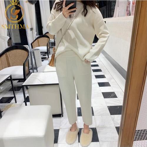 SMTHMA High Quality New winter Women Cashmere Sweater Two Piece knitted Sets Tracksuit 2020 Fashion Sweatshirts Sporting Suit