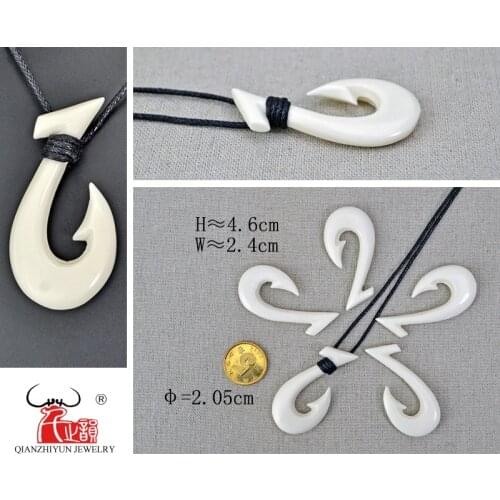 GX002 Handmade Mens Jewelry Primitive tribes New Zealand Maori Pendant Yak Bone Fish Hook Choker Womens Necklace for surfing