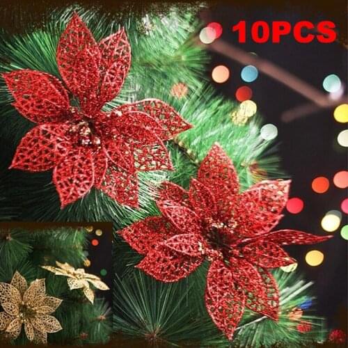 1PCS/LOT Christmas Tree Decorations Glitter Hollow Artificial Flower Christmas Decorations For Home Weeding New Year Ornament