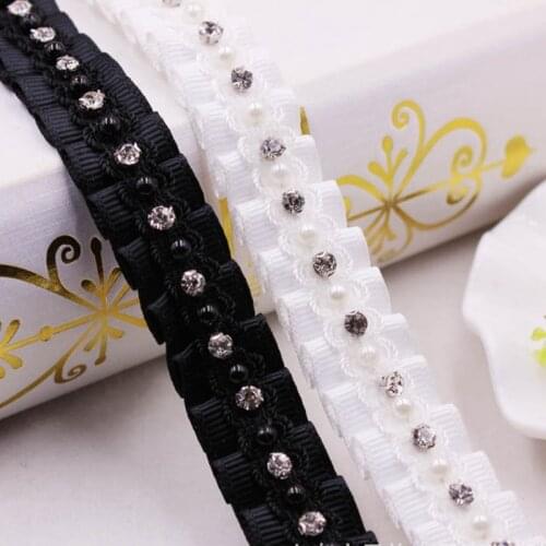 1Yards/Lot White Black Pearl Beaded Lace Ribbon Trim Embroidered Lace Fabric Beaded Fringe Clothing Accessories lace applique