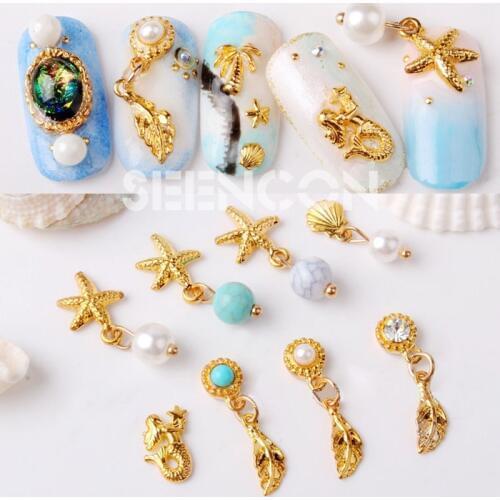 10pcs new Alloy 3D Nail Art Stickers shell starfish tassel pendant jewelry Glitter nail gel tools nail DIY Rhinestone Decorate