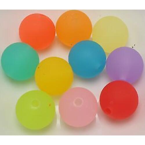 100 Mixed Color Frosted Acrylic Round Smooth Beads 12mm Rubber Tone
