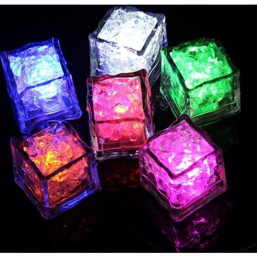 12pcs DIY LED Flash Ice Cubes Light Novelty Drink Cup Sensor Colorful Glowing Square Lamp Bar Club Wedding Party Decor