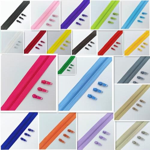 3# 2 Meters 20 Colors Nylon Coil Zippers with 4 pcs Auto lock Zipper Slider - Supplies for Tailor Sewing Crafts