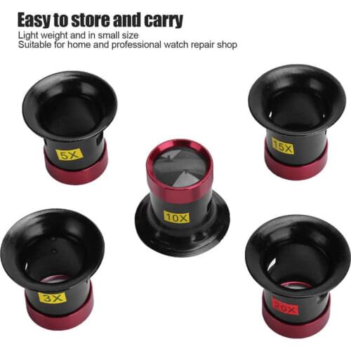 5pcs/Set 3X 5X 10X 15X 20X Magnifier Aluminum Alloy Magnifying Glass Jewelry Watch Repair Glass Lens Loupe Accessory Watchmaker