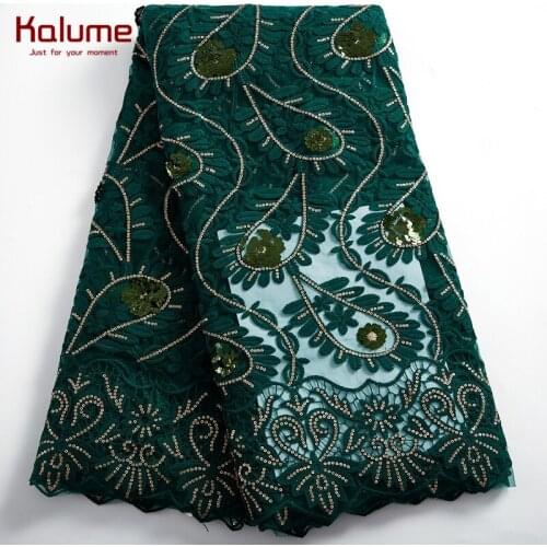 Kalume African Net Tissue Lace Fabric 2021 Seuqins Nigerian Tulle Lace Fabric Design French Lace Fabric For Wedding Dress F2444