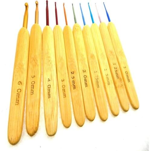 10size/set 20set/lot Bamboo Handle Knitting Needle Multi-color Aluminum Crochet Hooks Knitted Needlework Carfts DIY Tool