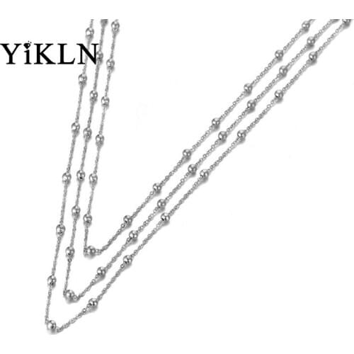 YiKLN Trendy Bohemia Stainless Steel Three-layer Beads Chain Choker Necklace Beach Jewelry Pendant Necklace For Women YN19126