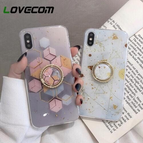 Gold Powder Geometric Marble Ring Holder Phone Case For iPhone 12 Mini 11 Pro Max XR X XS Max 7 8 6 Plus Case Soft Phone Cover
