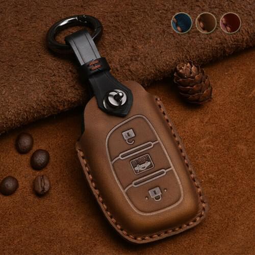 Genuine Leather Key Case Cover Holder Fit For 2019 Hyundai Santa Fe Sonata Elantra Tucson 3 buttons