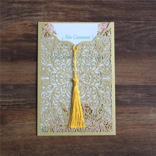 Floral hollow invitation pocket tassels decorated multi colors offer personalized insert card printing
