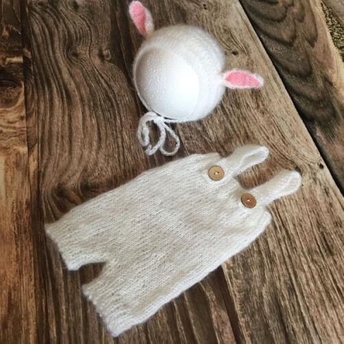 Baby Mohair Hat and Pants Newborn Rabbit bonnet Crochet baby Romper props Animal Onesie Photography Props