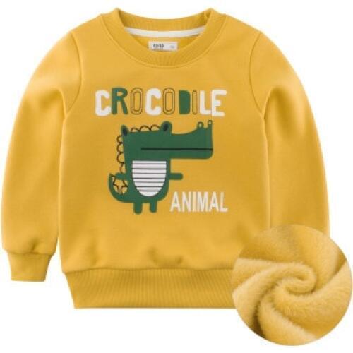 3-9 Y Childrens Fleece Hoodie Korean Kids Autumn Spring Cartoon Crocodile Sweatshirt for Boys Girls Long Sleeve Cotton T Shirt