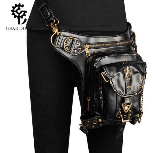 Steampunk Hip-hop Unisex Leather Waist Bag Women Pouch Waistbag Belt Bag Rock Messenger Retro Shoulder Backpack Satchel Metallic