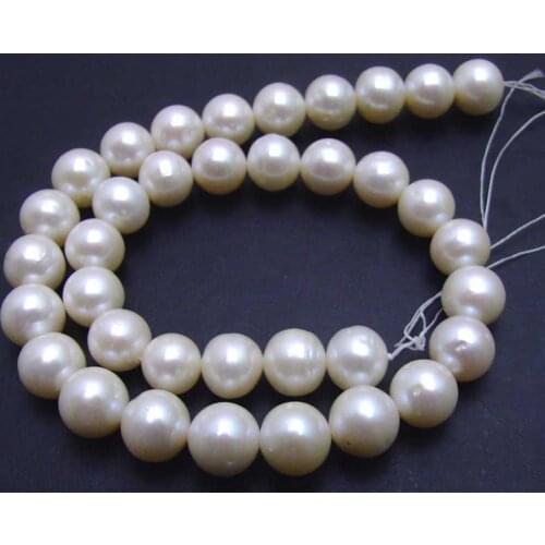 Qingmos 12-13mm Round Natural White Pearl Loose Beads for Jewelry Making DIY Necklace Brcelet Earring Strands 14"