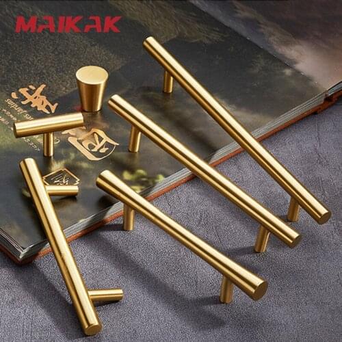 MAIKAK Pure Copper Kitchen Cabinet Handles Cupboard Door Pulls Drawer Knobs European Brass Gold Furniture Handle Hardware