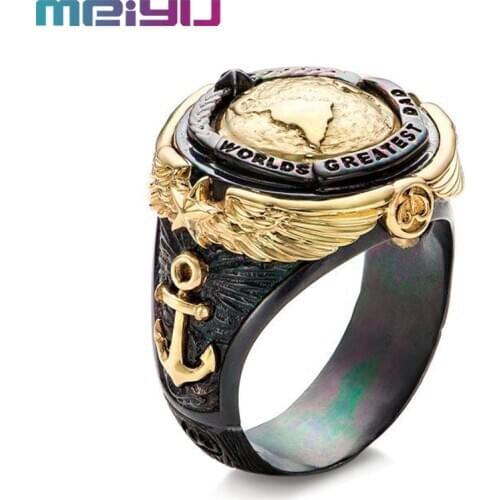 Retro New Great Dad Mens Ring Earth Sailboat Anchor Three Family Design Jewelry Best Gift For Father Fathers Day Present