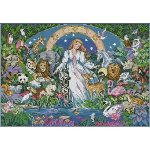 Girl Animals Paradise Haven Joy to the World Angel Embroidery Needlework 14CT Unprinted Art Cross Stitch Kits DIY Handmade Decor