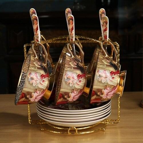 Royal European Bone China Coffee Cup Set English Afternoon Cup Set Vintage Figure Painting Coffee Cups And Saucers Wedding Gift