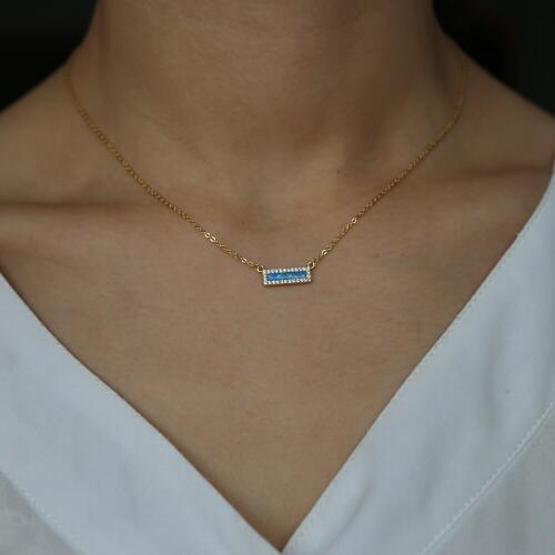 Blue opal bar necklace 925 sterling silver metal 2018 geometric simple fashion design Chic lady women gift collarbone necklaces