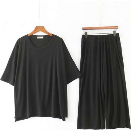 Spring autumn sleepwear pajamas set women half-sleeve cotton fat loose nightwear ladies home clothes new lounge wear pijama suit