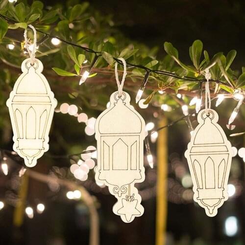 Ramadan Pendant Give Ropes Moon Star Lantern Wooden Hanging Chip Ornaments Eid Mubarak Ramadan Kareem Decoration Home Gifts