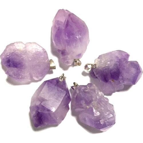 Druzy Irregular Random Natural Amethysts Crystal Geode Cut Necklace Point Raw Stone Pendant Stone Healing 15-20 mm Size