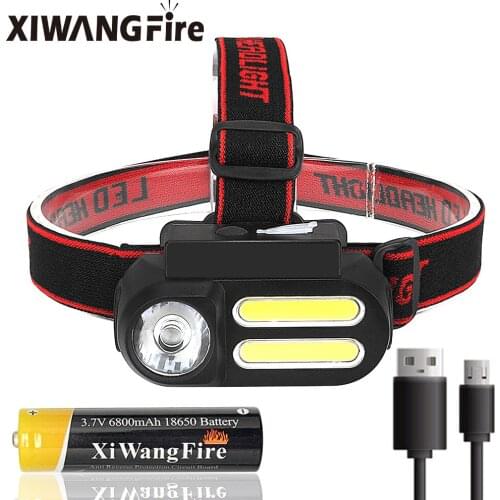 Portable USB Rechargeable XPE+COB LED Headlamp Work Light Waterproof Headlight Replaceable Battery for Night Lighting Head Lamp