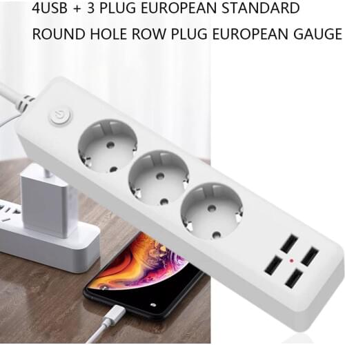 Durable 4USB+3 Plug European Standard Round Hole Socket DC 5V Convenient Safe 4USB+3 Plug Round Hole Socket