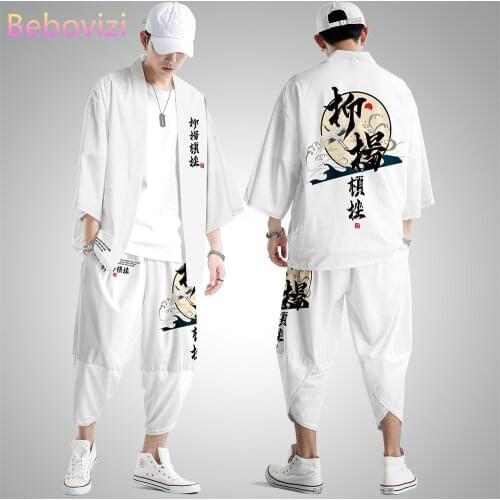 Plus Size 5XL 6XL Chinese Style Japanese Street Samurai Harajuku Kimono Suit Cardigan Women Men Cosplay Yukata Tops Pants Set