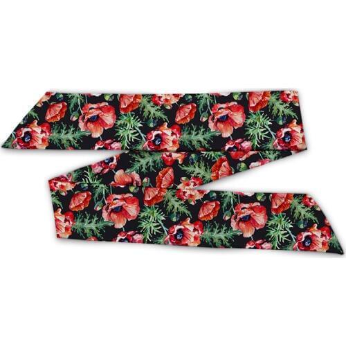 Red Flower Print Dark Color Scarf Ribbon Women Scarves Hair Band Scarfs Choker Riband Accessories KCJ148 ( 2 pcs )