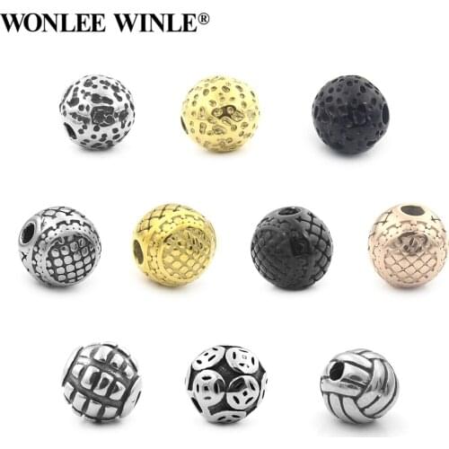 Wonlee Winle Stainless Steel 2mm Hole Retro Mini Round Spacer Bead Charm For DIY Men Bracelet Jewelry