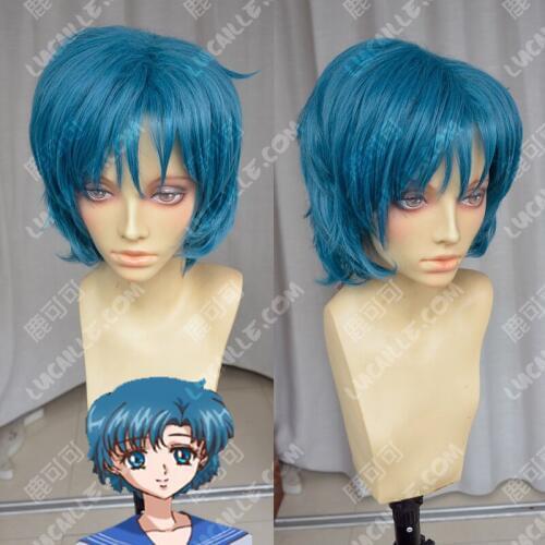 Sailor Moon Mizuno Ami Blue Short Wig Cosplay Sailor Mercury Role Play Halloween Costume Wigs + Wig cap